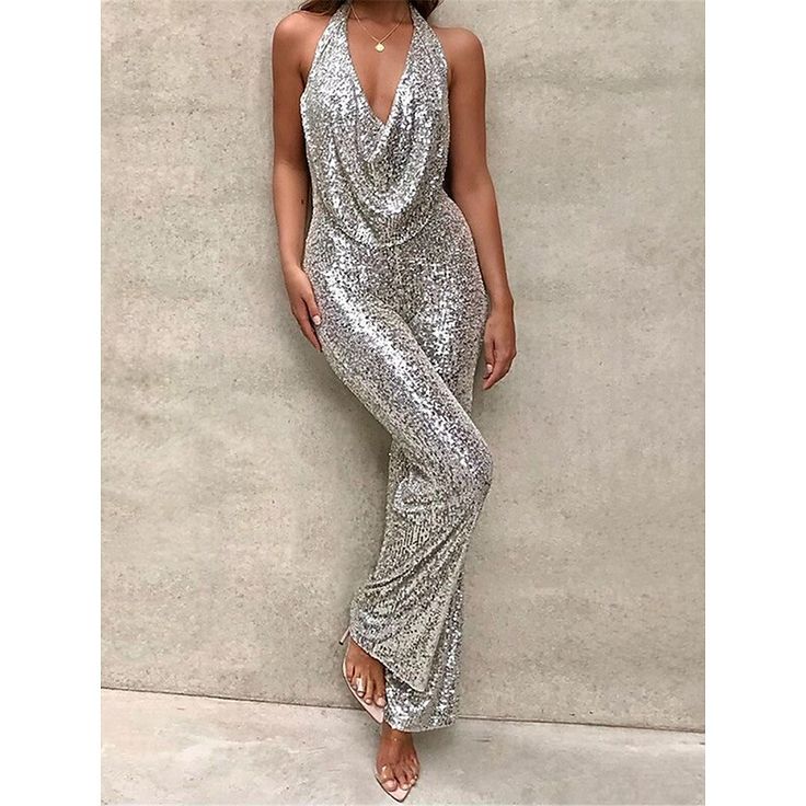 Season:Summer,Spring; Fabric:Polyester; Sleeve Length:Sleeveless; Look After Me:Wash separately; Gender:Women's; Style:Bodycon,Elegant,Streetwear; Elasticity:Micro-elastic; Occasion:Party,Wedding,Prom; Fit Type:Regular Fit; Pattern:Maillard,Solid Color; Design:Sequin,High Waist; Neckline:Deep V; Special Size:Normal; Jumpsuit Type:Jumpsuit; Front page:FF; Listing Date:04/24/2023; Production mode:External procurement; Bust:; Hips:; Length:; Waist:; Special selected products:Clearance Embellished Jumpsuit, Formal Parties, Stylish Jumpsuit, Nye Outfits, Sequin Jumpsuit, Jumpsuit Party, Sleeveless Jumpsuits, Type Of Pants, Look Plus