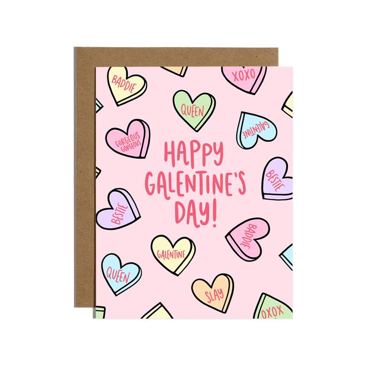 a pink valentine's day card with hearts on it