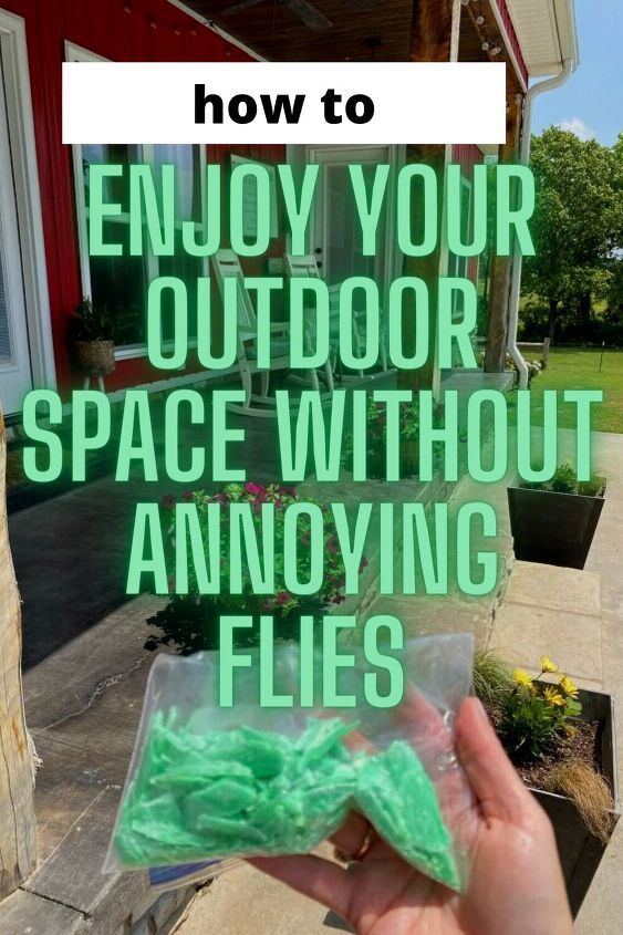 someone is holding up a plastic bag with green stuff in it and the words, how to enjoy your outdoor space without annoying flies