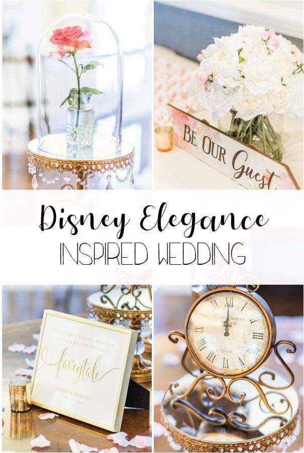 disney's elegance inspired wedding with pink roses and white flowers in glass vases