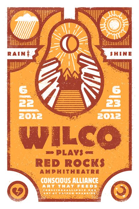 an orange and white concert poster with the words wilco play - red rocks amphitheaaks