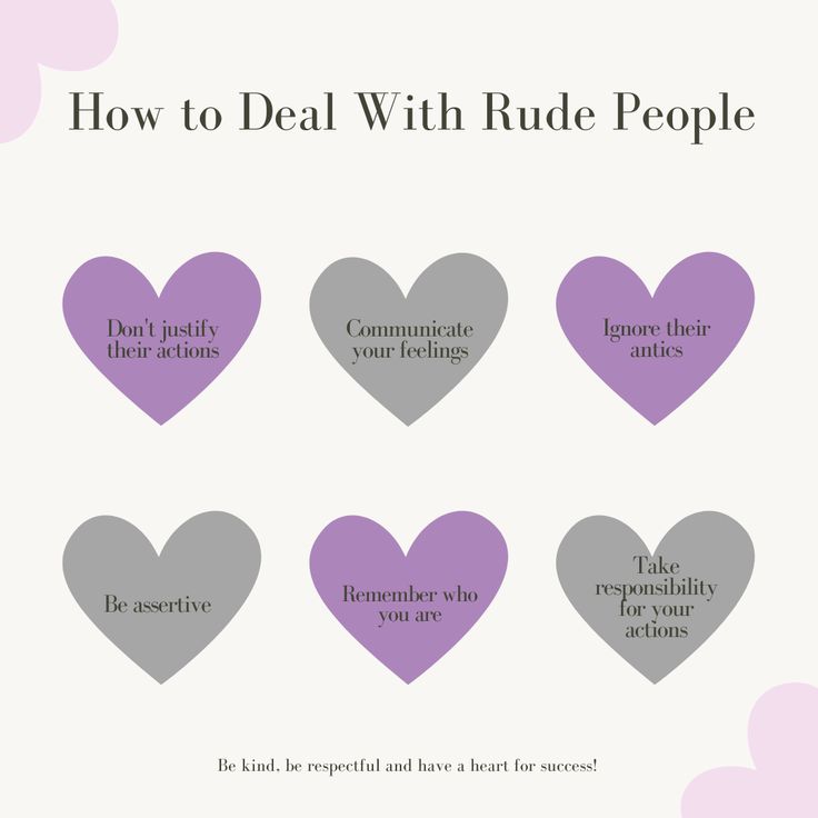 six hearts with the words how to deal with rude people