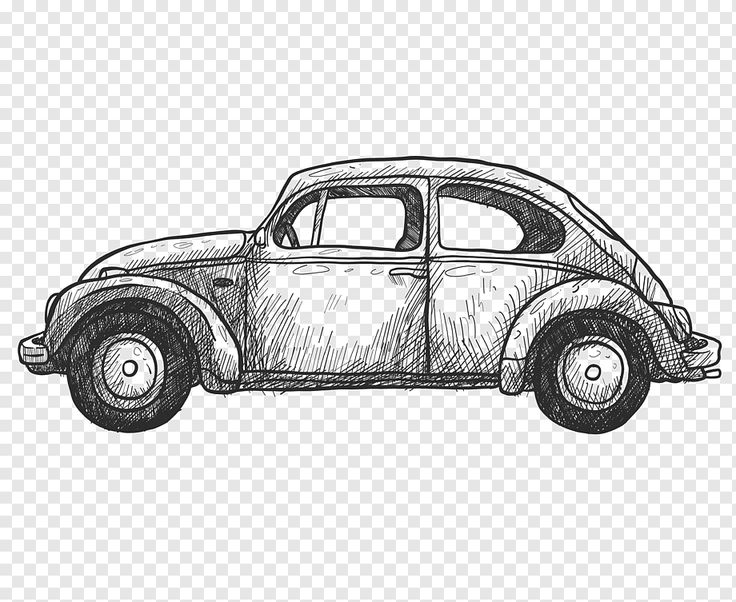 an old car is drawn in pencil on a transparent background, it looks like a drawing