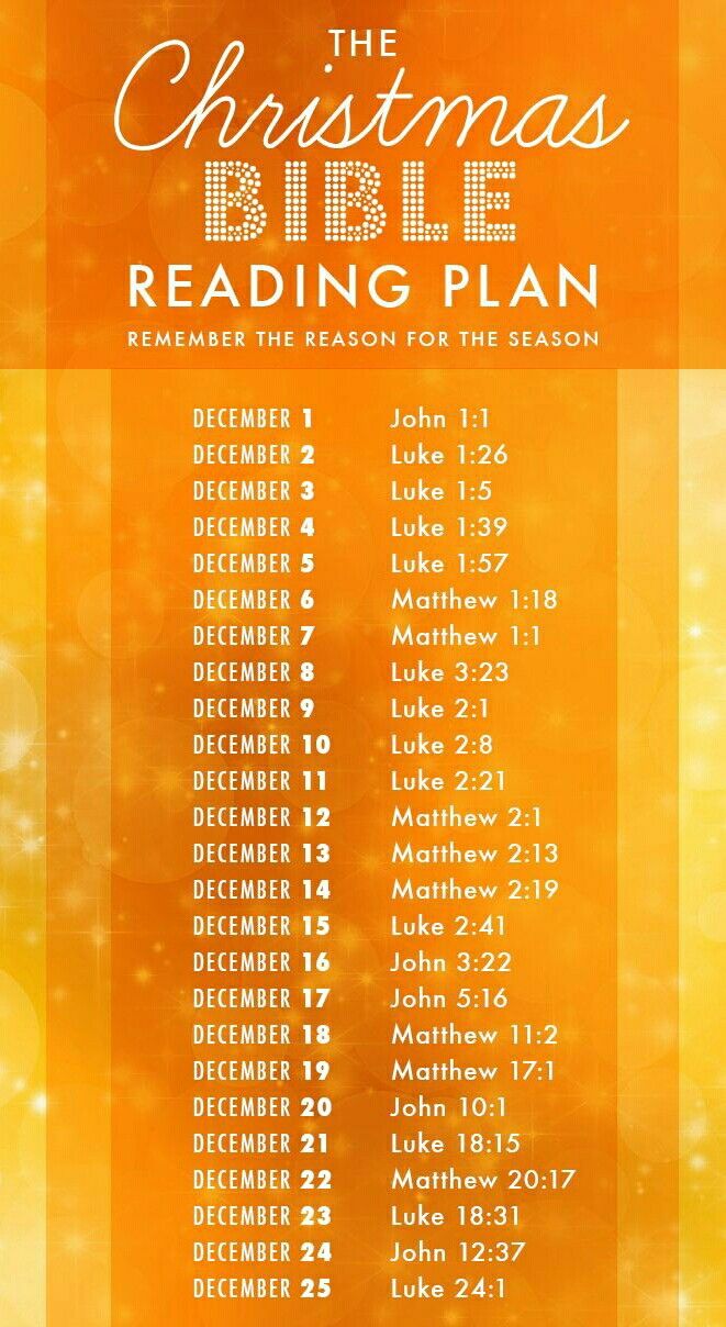 the christmas bible reading plan is shown on an orange and yellow background with snowflakes