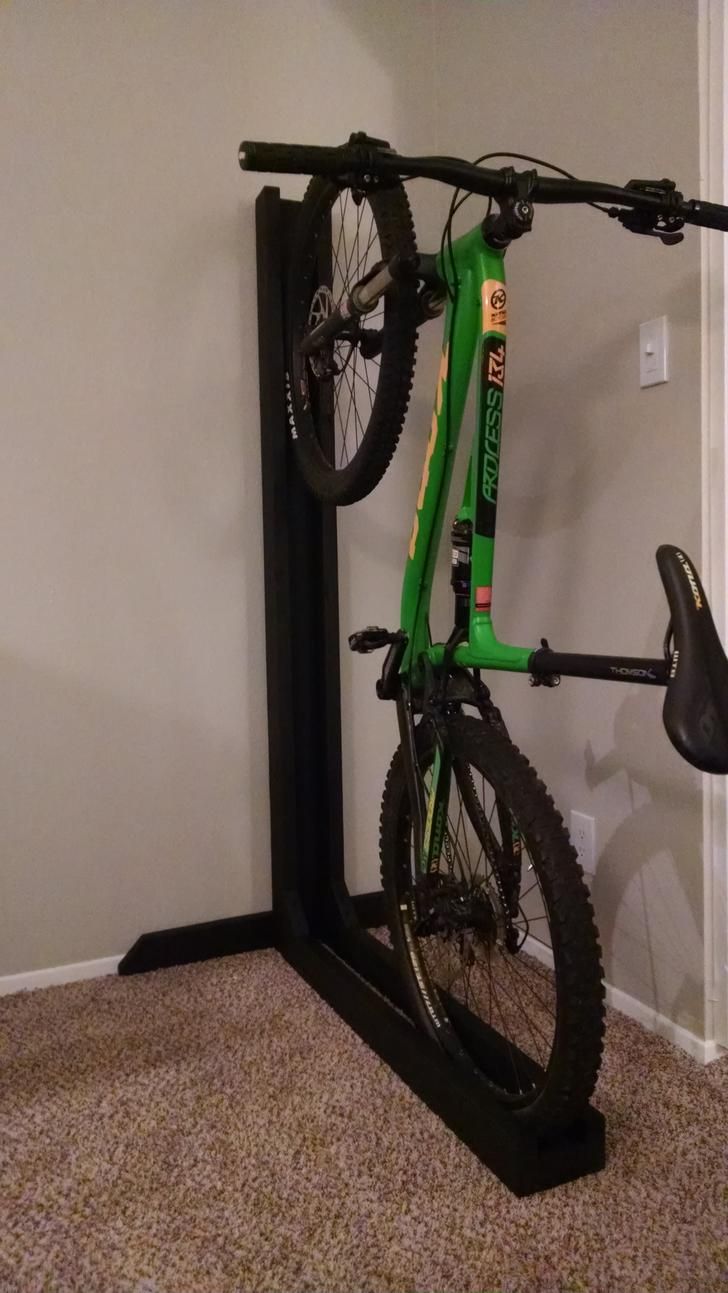 there is a bike on the rack in this room