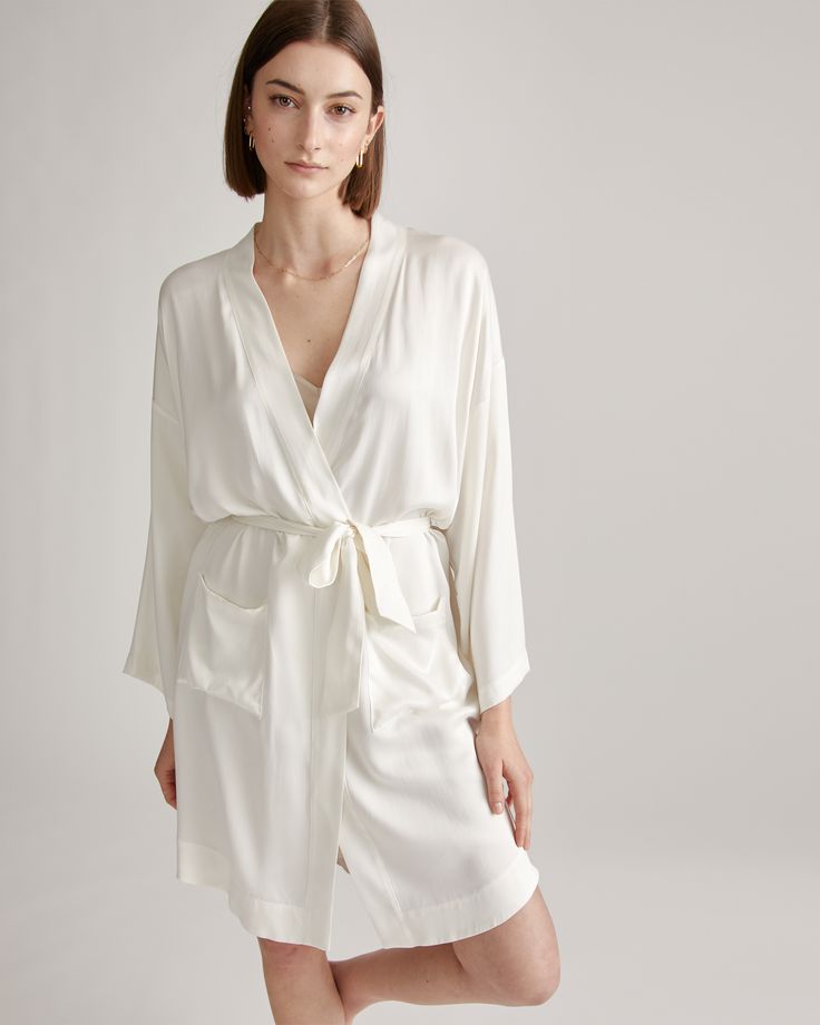 Now available in a range of sizes, our dreamy silk robe is the key to living your best life ever. Made from 100% mulberry silk that's easily washable, this is low-maintenance luxe at its finest. And there's a beauty bonus: Silk fiber contains 18 kinds of amino acids that make it amazing for skin nourishment. It's also hypo-allergenic and naturally thermoregulating to keep you comfy whenever you slip it on.  | Quince | Women's Robe in Ivory, Size Large, Mulberry Silk Best Life Ever, Silky Robe, Silk Pajamas Women, Silk Fiber, Living Your Best Life, Women's Robe, Silk Robe, Silk Gown, Live Your Best Life