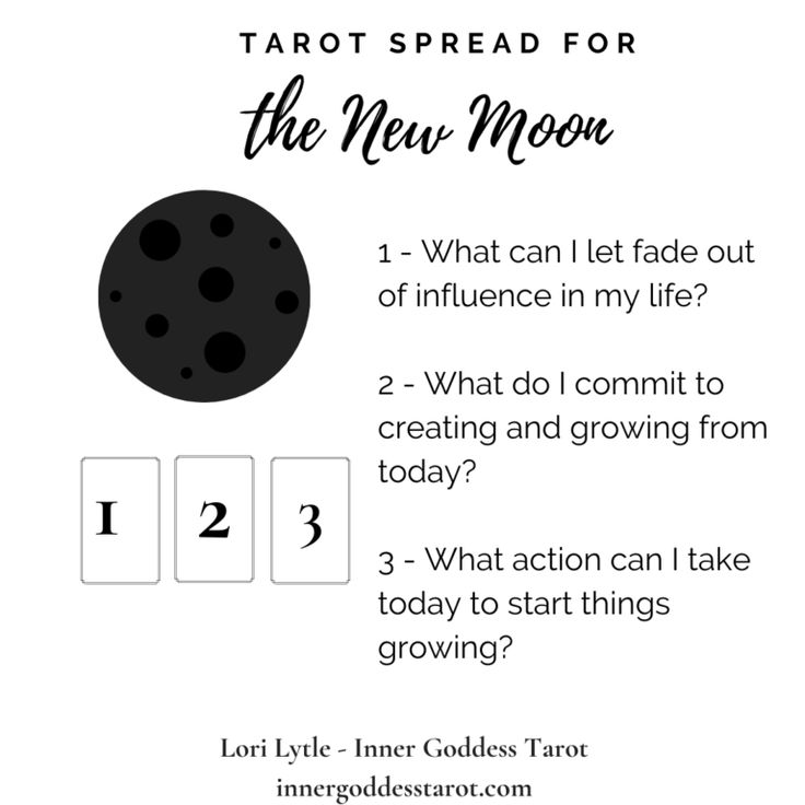 the tarot spread for the new moon is shown in black and white with text