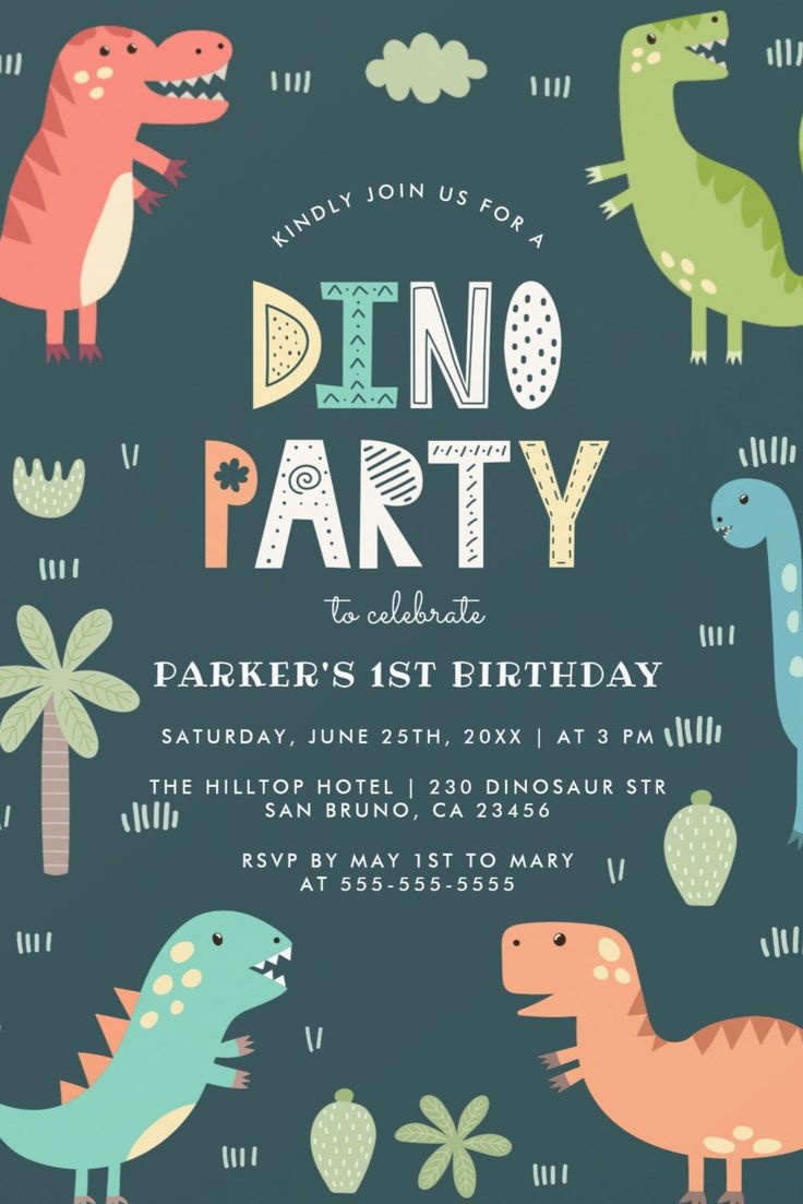 Cute Dinosaurs Dino Birthday Party Invitations for Boys Dino Party Invitation, Cute Birthday Party, Modern Birthday Party, Cute Dinosaurs, Diy Birthday Invitations, Dinosaur Invitations, Princess Birthday Invitations, Dino Birthday Party, Dinosaur Birthday Invitations