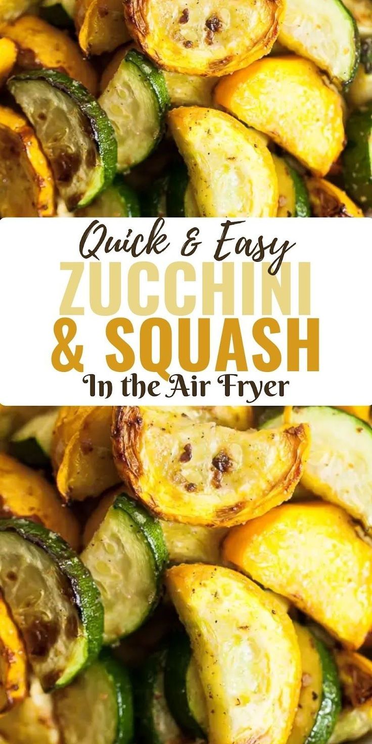 grilled zucchini and squash in the air fryer with text overlay