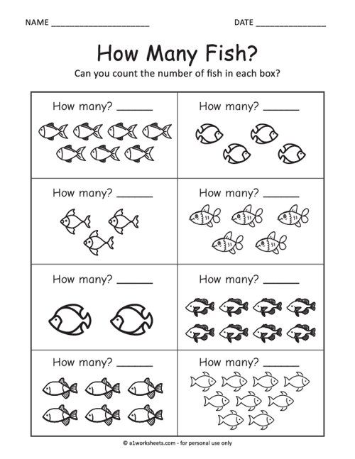 worksheet showing how many fish can be found