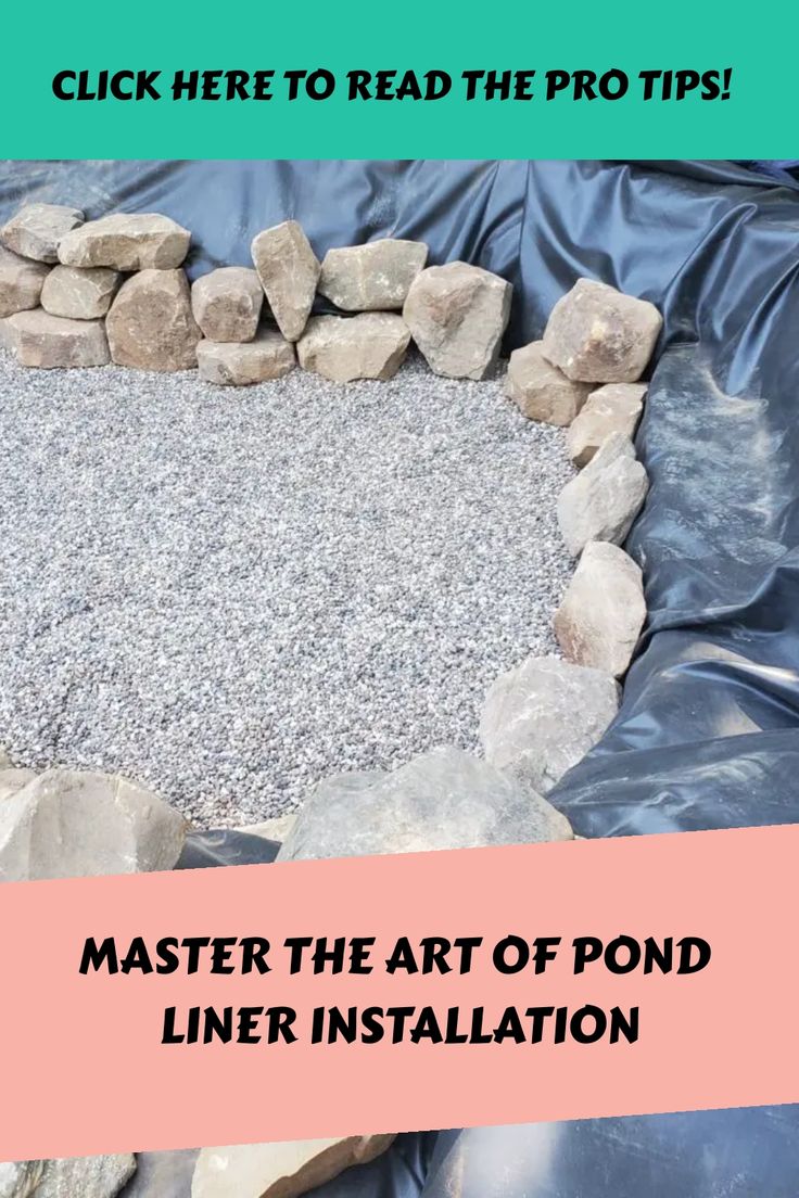 an image of a rock garden with text overlay that reads, master the art of pond liner installation click here to read the pro tips