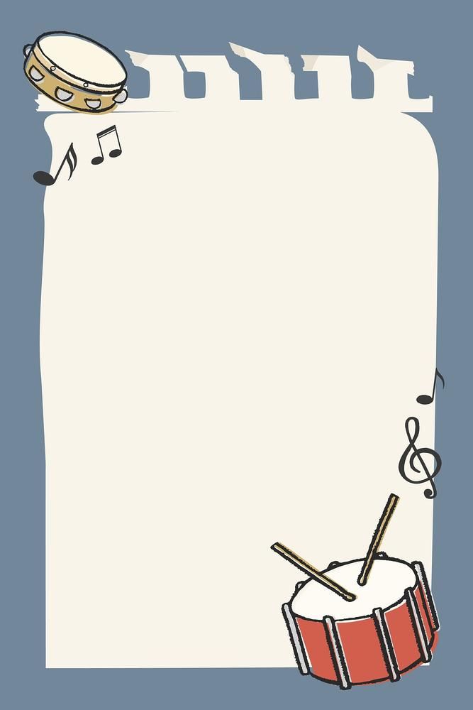 an illustration of a drum and musical notes on a sheet of paper with music notes