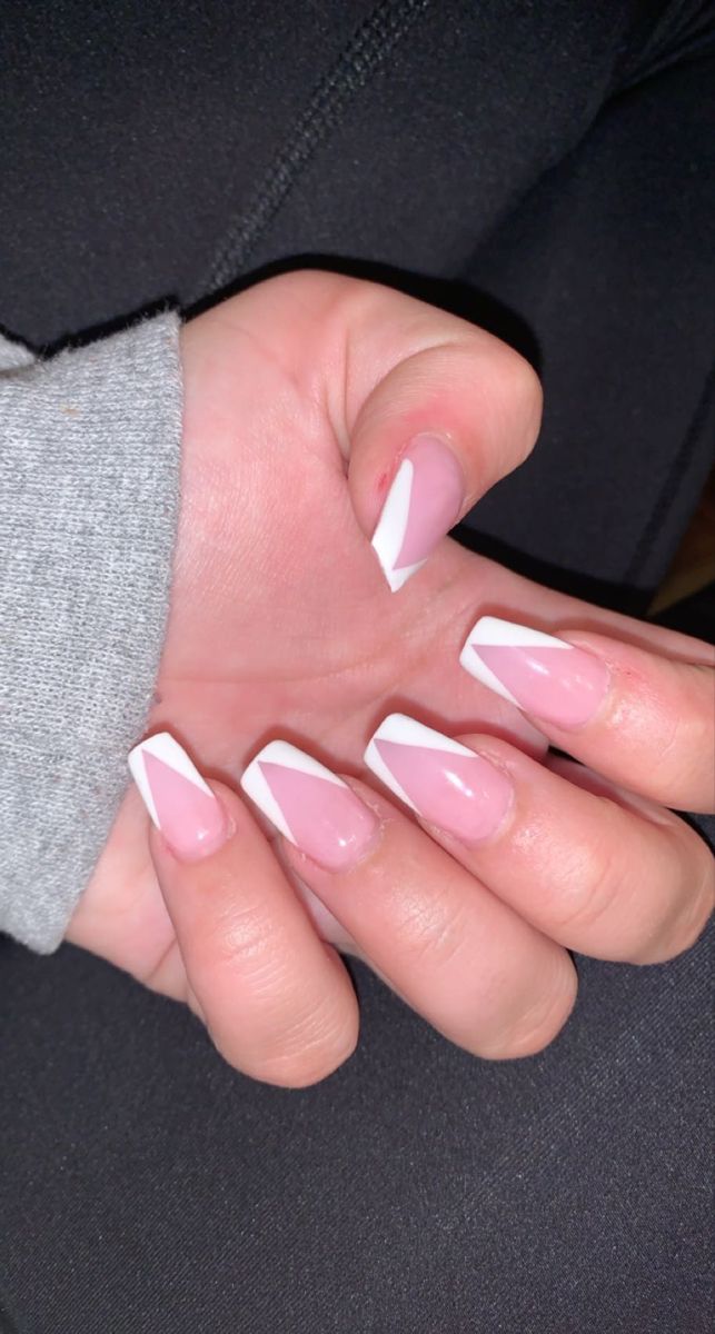 French Triangle Tip Nails, Triangle Tips Nails, Angular French Tip, Coffin Triangle French Tip, Short Triangle French Nails, Cross Cross French Tip, Coffin V French Tip Nails, Crossed French Tip Nails, Triangular French Tip Nails