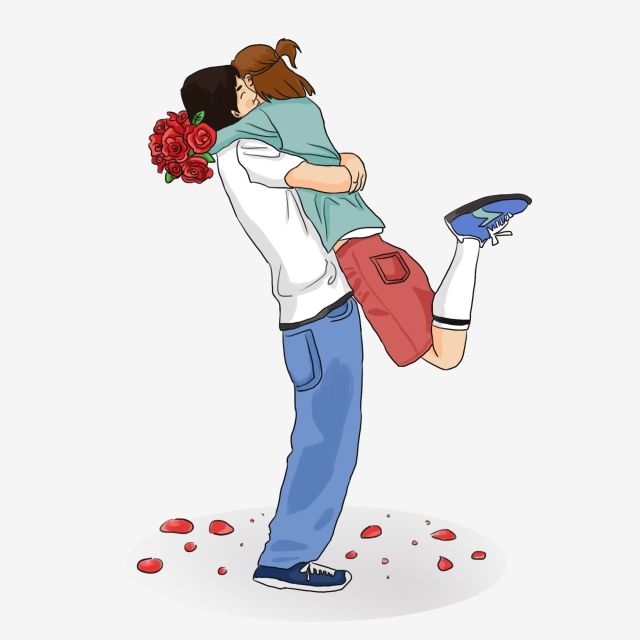 a man and woman hugging each other in the middle of petals on the ground with roses around them