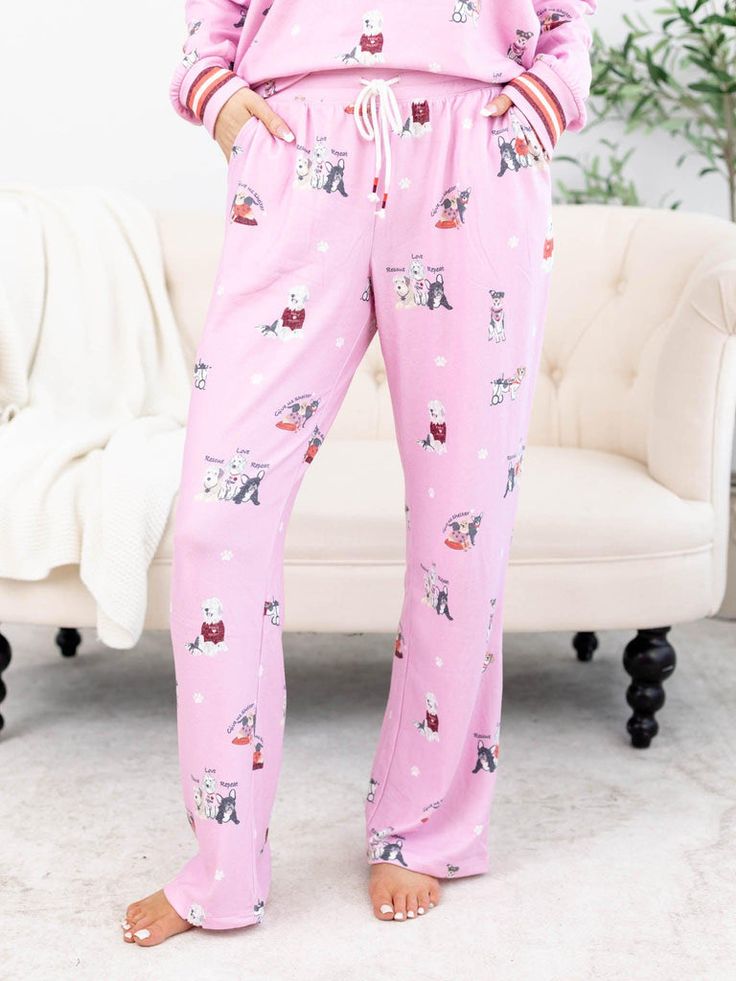 Playful Cotton Sweatpants For Loungewear, Playful Sweatpants With Elastic Waistband For Loungewear, Playful Cotton Lounging Bottoms, Playful Cotton Lounging Pants, Playful Relaxed Fit Bottoms For Pajama Party, Playful Relaxed Fit Sweatpants For Loungewear, Cozy Relaxed Fit Pants For Sleepover, Cozy Casual Relaxed Fit Pants, Playful Lounging Bottoms Long Pants