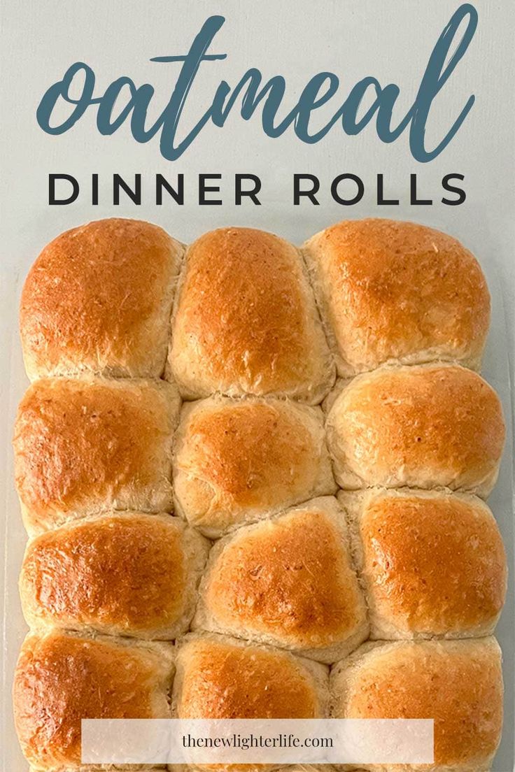 a close up of bread rolls on a plate with the words oatmeal dinner rolls