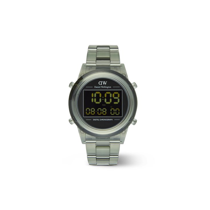 Introducing the Retro Digital Watch: a blast from the past with all the modern features you need. Crafted from transparent bio-based plastic in a cool tone color palette, this timepiece effortlessly blends throwback charm with contemporary materials for a truly distinct aesthetic. And while its silhouette takes inspiration from our renowned Iconic Link design, we’ve gone truly digital with 10-digit dual time display, auto calendar with a daily alarm and hourly chime, and chronograph function. Th Modern Silver Digital Watch With Stopwatch, Modern Silver Stopwatch Watch Accessories, Modern Silver Watch Accessories With Stopwatch, Casual Silver Chronograph Watch, Modern Silver Chronograph Watch With Stopwatch, Modern Digital Watch With Subdials, Casual Silver Watch With Stopwatch, Modern Digital Watch With Metal Dial, Casual Chronograph Watches For Streetwear