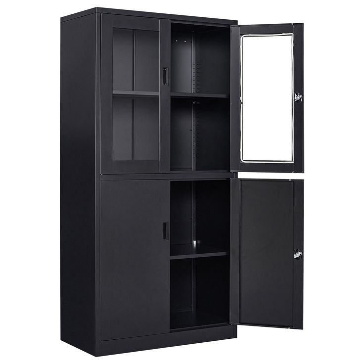 PRICES MAY VARY. ✨【Metal Storage Cabinet】: Display cabinet with glass doors overall size: 71 inches × 31.5 inches × 15.7 inches (H x W x D), total weight: 36.1kgs. This glass cabinet display has a strong and durable metal frame with excellent load-bearing capacity, allowing you to store enough items. Weight Capacity: 480 lbs total, the cabinet has 4 shelves, each shelf holds: 120 lbs ✨【Adjustable Shelf Design】: The storage cabinet with glass doors uses two adjustable shelves. You can move to the Black Kitchen Pantry, Pantry Black, Freestanding Kitchen Pantry, Shelves For Home Office, Black Bookshelf, Cabinet With Glass Doors, Kitchen Pantry Cabinet, Steel Cupboard, Storage Cabinet With Doors