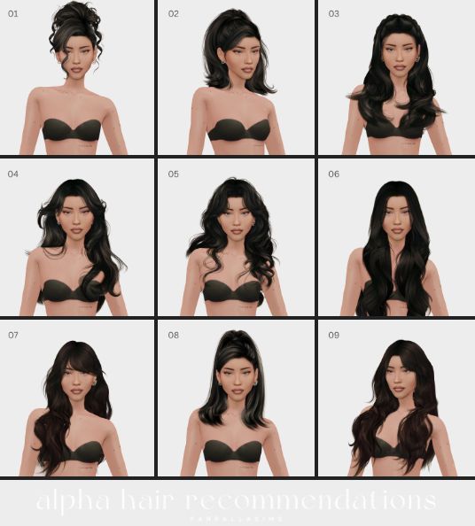 an animation image of a woman's face with different hair types and bras