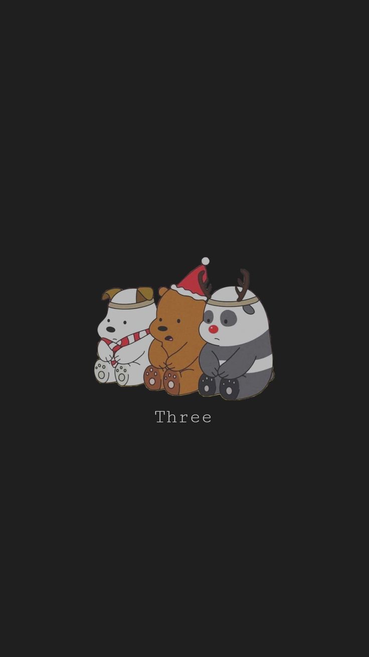 three bears are sitting next to each other on a black background with the words three