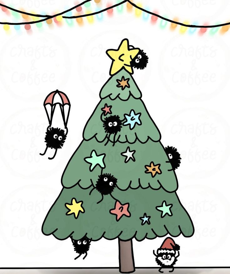 a drawing of a christmas tree with stars on it