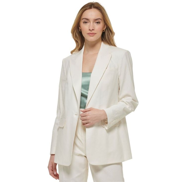 Update Your Wardrobe For The Season With This Chic Linen Blend Blazer From Calvin Klein X-Fit. Approx. 28" Long Single Button Front Closure; Shoulder Padding Non Functional Pockets Lined Linen/Rayon/Polyester/Spandex Dry Clean Imported Classic Single Breasted Blazer For Daywear, Classic Blazer With Hidden Button Closure For Daywear, Elegant Daywear Blazer With Lapel Collar, Calvin Klein Blazer With Welt Pockets And Notch Lapel, Calvin Klein Single-breasted Spring Outerwear, Calvin Klein Single Breasted Spring Outerwear, Calvin Klein Single-breasted Outerwear For Spring, Calvin Klein Single Breasted Outerwear For Spring, Calvin Klein Spring Outerwear With Notch Lapel