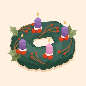 a wreath with candles and holly leaves