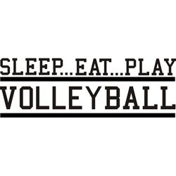 the words sleep eat play volleyball are in black and white letters on a white background