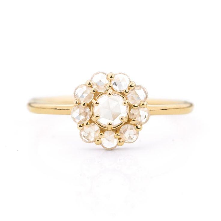 Rings – Jamie Park Jewelry Delicate Promise Ring With Rose Cut Diamonds, Promise Rose Cut Diamond Flower Ring, Promise Flower Ring With Rose Cut Diamonds, Delicate Rose Cut Promise Diamond Ring, Heirloom 14k Gold Flower Ring With Rose Cut Diamonds, Cluster Yellow Gold Ring With Rose Cut Diamonds, Yellow Gold Flower Ring With Rose Cut Diamonds, Delicate Rose Cut Diamond Ring, White Topaz Diamond Ring With Rose Cut For Promise