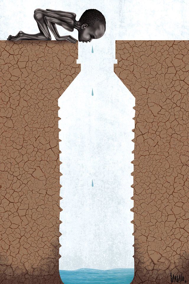 a man sitting on top of a bottle with water coming out of it