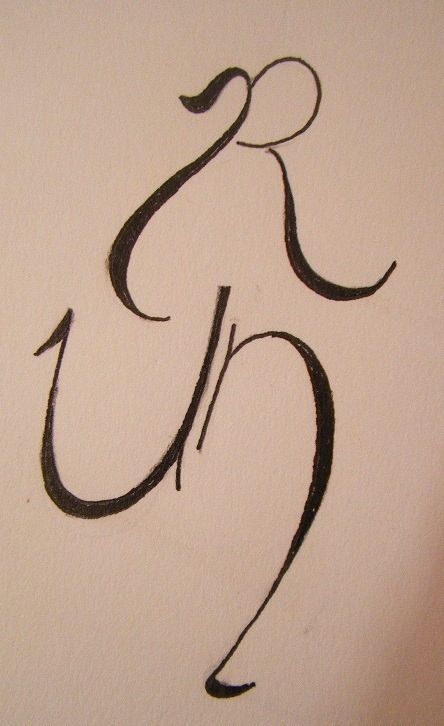 an ink drawing of a woman's body with the letter u on it