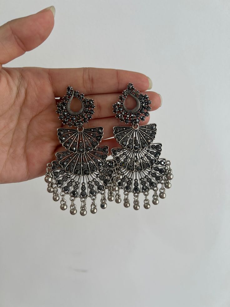 Oxidised Earrings Jhumkas, Oxidised Jhumka, Oxidized Jhumka, Capsule Wardrobe Jewelry, 2026 Wedding, Silver Jhumkas, Aesthetic Jewellery, Indian Accessories, Oxidised Silver Jewelry