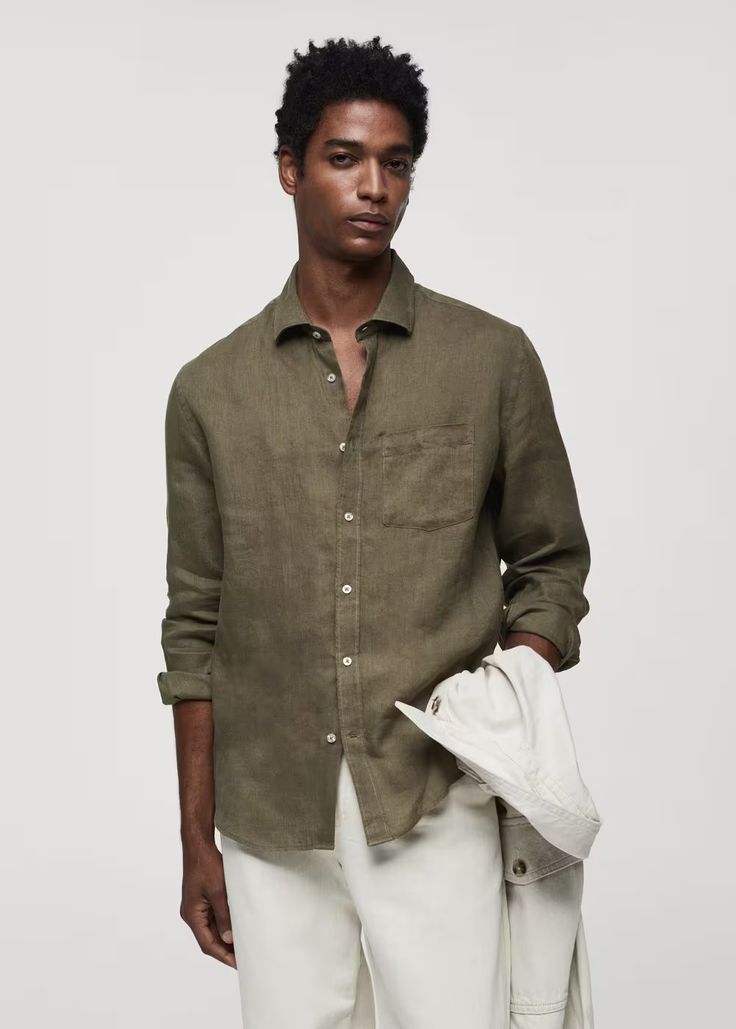 100% linen slim-fit shirt -  Men | Mango Man USA Mango Outlet, Linen Shirt Men, Antoine Griezmann, Fabric Light, Mango Man, Slim Fit Shirt, Shirt Men, Linen Shirt, Linen Fabric