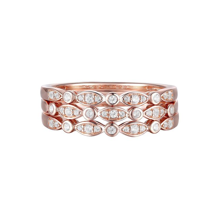 Eye-catching and stylish, this 14k rose gold over silver diamond stack ring set completes any outfit. Click on this JEWELRY & WATCHES GUIDE to learn about fit, styles, materials and more! Eye-catching and stylish, this 14k rose gold over silver diamond stack ring set completes any outfit. Click on this JEWELRY & WATCHES GUIDE to learn about fit, styles, materials and more! FEATURES Width: 18 mm Size: 7 Band fit: comfort fit Nickel free Metal: sterling silver Plating: 14k rose gold flash plated F Diamond Stacks, Stacking Ring Set, Stack Ring, Pink Tone, Silver Diamonds, Stacking Rings, Ring Set, Ring Sets, Jewelry Watches