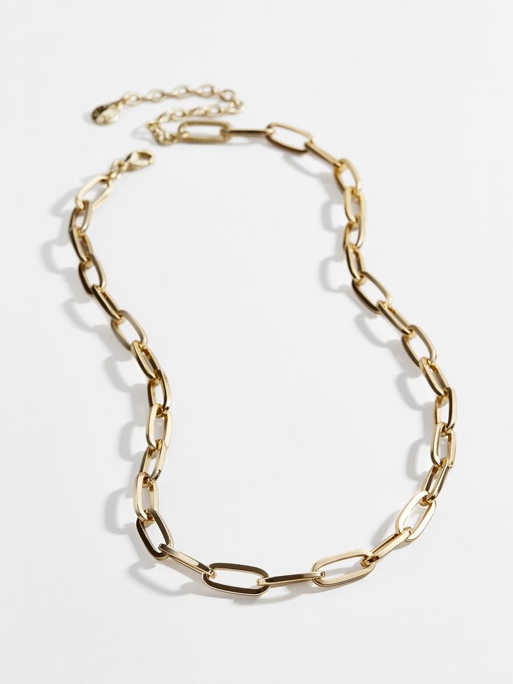 Our best-selling chain link gets an uber wearable update featuring mini links in necklace form. This style is a chic and easy solo add on for when you want to quickly look put together. Chic Rectangular Links Chain Necklace, Chic Metal Chain Necklace With Rectangular Links, Trendy Metal Chain Necklace With Solid Links, Metal Chain Necklace For Everyday Use, Chic Everyday Chain Jewelry, Chic Chain Jewelry For Everyday, Chic Jewelry With Chain Detail, Chic Everyday Jewelry With Chain Details, Minimalist Adjustable Chain Necklace