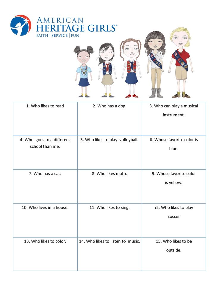 the american heritage girls worksheet is shown with four different types of female characters