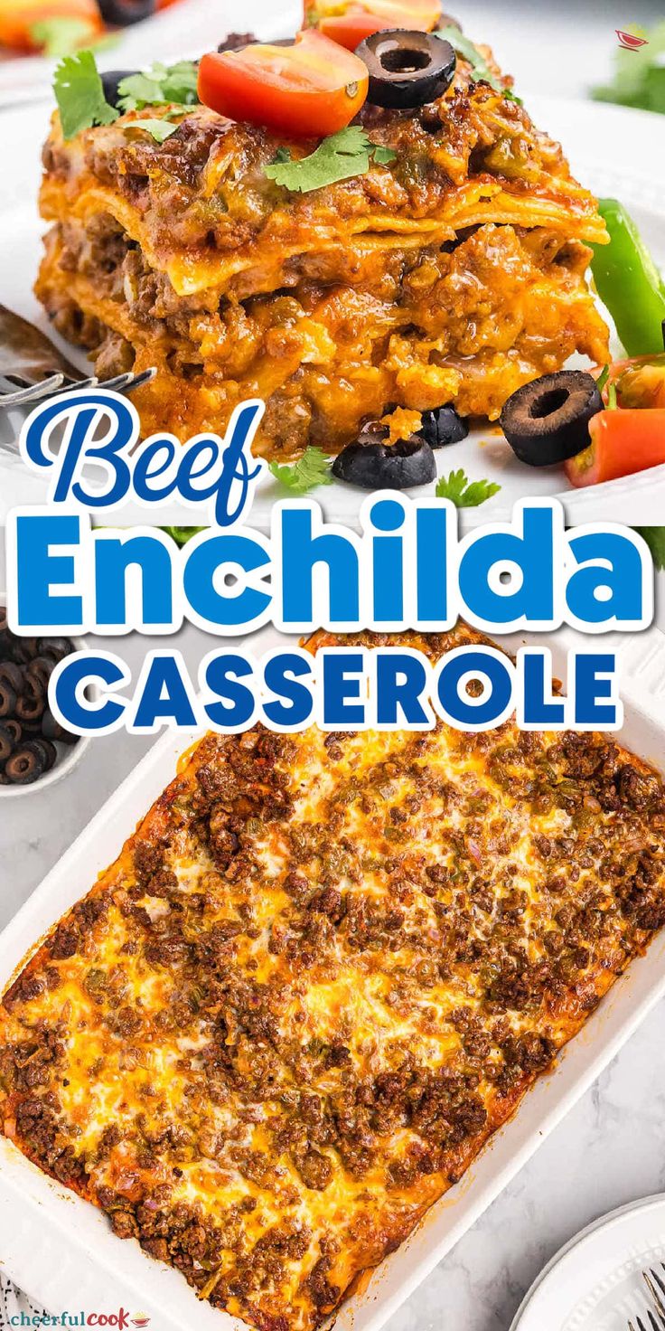 the best enchilada casserole recipe is shown on top of a plate