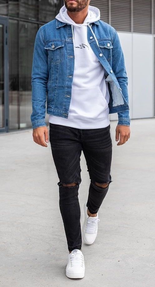 Denim Jacket Men Outfit, Archanděl Michael, Hoddies Outfits, Mens Fall Outfits, Hoodie Outfit Men, Jeans Outfit Men, Mens Casual Outfits Summer, Trendy Mens Fashion, Stylish Men Casual