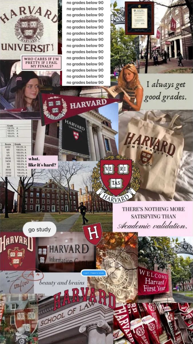 the collage shows many different pictures and words on this page, including an image of harvard