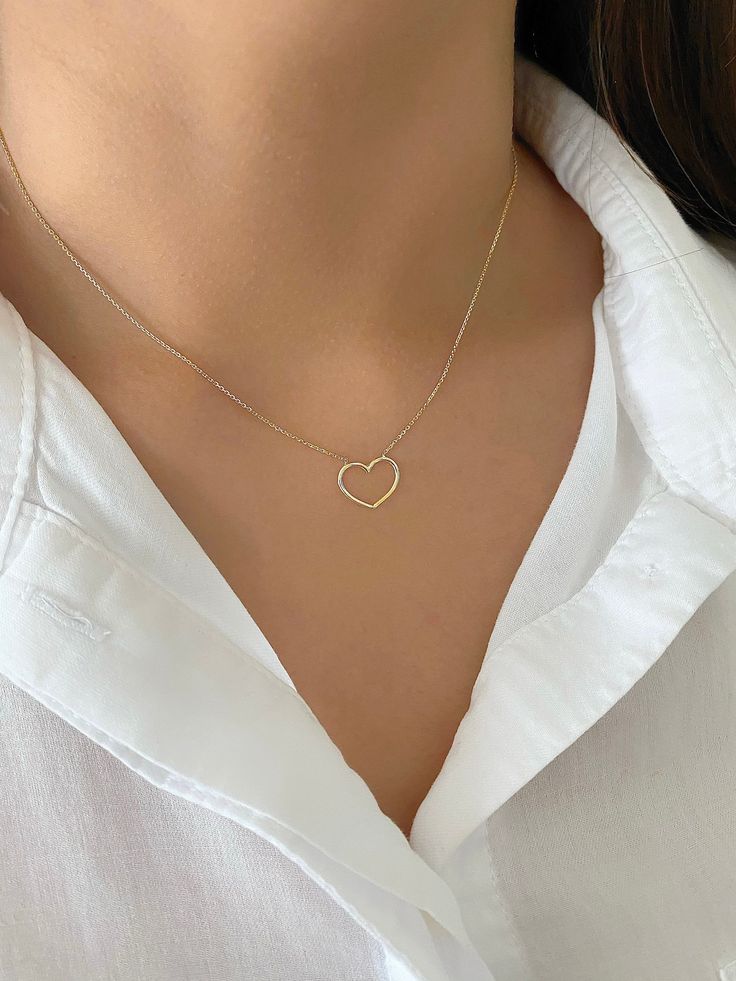 "Minimalist Dainty 14K Yellow Gold Open Heart Charm Necklace. Necklace Is Adjustable From 18\" To 16\" Inch. Perfect For Everyday Wear. Treat Yourself Or Someone Special To This Beautiful Necklace. Perfect For Layering. Chain Is A High Quality Box Chain That Feels Like Silk. Jewelry Comes In A Cute Jewelry Box Ready To Present. Model Is Wearing A 16\" Inch Chain. -All Jewelry Is New And Inspected For Quality Assurance. -jewelry Is Crafted In Genuine High Quality 14K Gold. -We Do Not Sell Gold Pl 14k Gold Heart Necklace With Adjustable Chain, Minimalist 14k Gold Filled Open Heart Jewelry, Minimalist Everyday Heart Necklace With Adjustable Chain, Minimalist 14k Gold Filled Necklaces With Heart Charm, Minimalist 14k Gold-filled Necklace With Heart Charm, Minimalist 14k Gold Filled Necklace With Heart Charm, Everyday 14k Yellow Gold Filled Heart Necklace, Everyday 14k Rose Gold Heart Necklace, Everyday Rose Gold 14k Heart Necklace