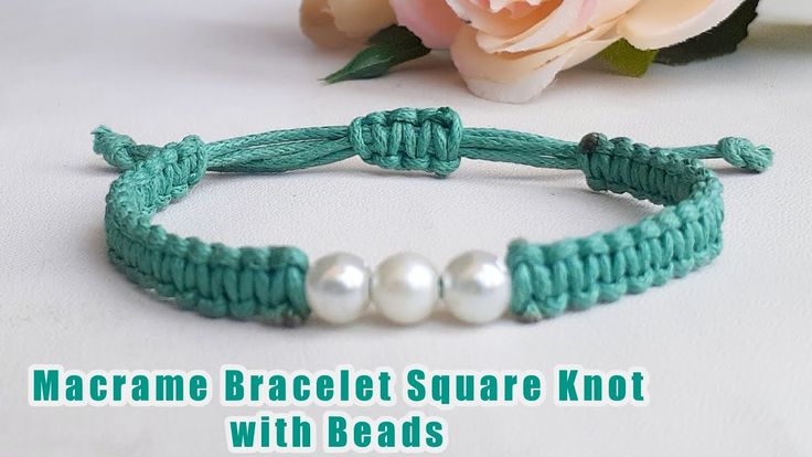 the macrame bracelet square knot with beads is shown next to a pink rose