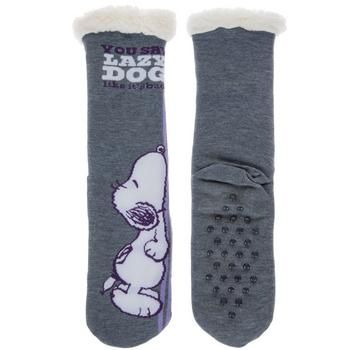 Size: Unisex 4-10 Color: Gray, Purple & White Pattern: Stripes Shell Content: 98% Polyester & 2% Spandex Lining Content: 100% Polyester Quantity: 1 Pair Care: Machine Wash, Cold, With Like Colors Only Non-Chlorine Bleach When Needed Tumble Dry, Low Do Not Iron Stay nice and warm all winter with these Snoopy Fuzzy Slipper Socks. These plush socks are gray with a faux fur cuff and a humorous phrase at the top. Snoopy can be seen lying down looking super lazy, but that's okay because he's on holida Snoopy Museum, House Wear, Snoopy Love, Lazy Dog, Fuzzy Slippers, Slip And Slide, Slipper Socks, On Holiday, Christmas Fashion