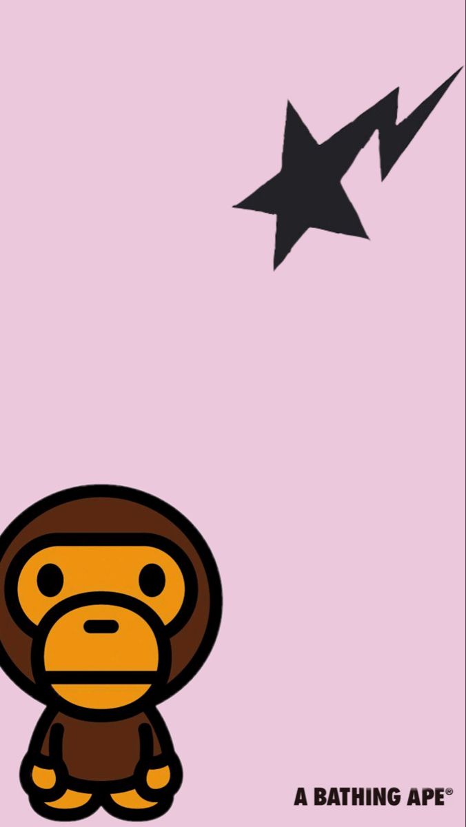 a cartoon monkey sitting in front of a star shaped object with the words bathing ape written below it