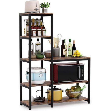 an open shelf with food and drinks on it