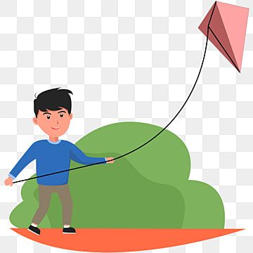 a man is flying a kite in the park, cartoon, character png and psd