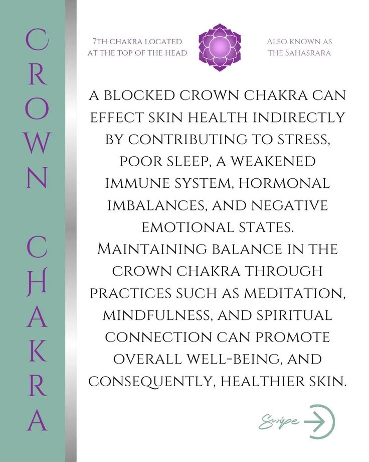 💜✨The Crown Chakra, also known as Sahasrara, is the 7th Chakra located at the top of the head. It is associated with spiritual connection, enlightenment, and a sense of unity with the universe. When the Crown Chakra is blocked or imbalanced, it can lead to various physical, emotional, and spiritual issues. Although the Crown Chakra is not directly connected to physical organs like the other chakras, its blockage can still impact skin health through several pathways, as explained in this post.... Hormone Imbalance, Spiritual Connection, Crown Chakra, Skin Health, The Crown, Immune System, The Universe, Healthy Skin, Chakra