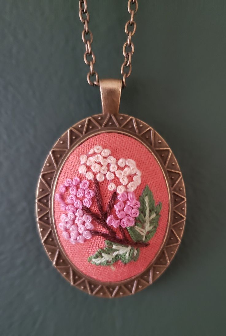 Floral made embroidered necklace Vintage Embroidered Jewelry, Bohemian Embroidered Beaded Necklaces As Gift, Bohemian Jewelry With Floral Embroidery For Gifts, Bohemian Embroidered Pink Jewelry, Bohemian Embroidered Necklace For Gift, Pink Bohemian Embroidered Jewelry, Bohemian Embroidered Pendant Necklace, Traditional Pink Embroidered Jewelry, Embroidered Necklaces For Gifts