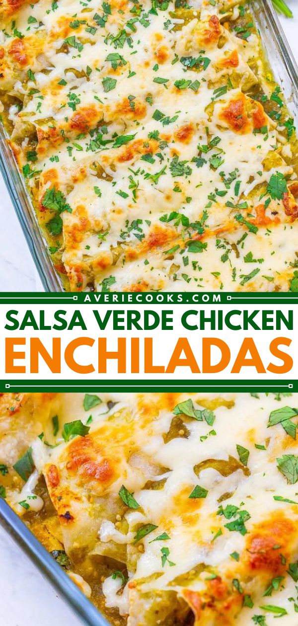 an enchilada casserole with cheese and parsley on top