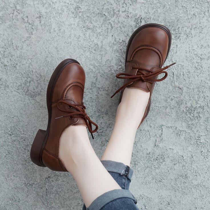 Gender: Women Item Type: Casual Shoes Main Material: Cow Leather Style: Casual, Classic, Retro Season: Spring, Autumn Heel Type: Lug Sole Outsole Material: Rubber Heel Height: Low Heel (1-3 cm) Size Length cm inch 35 22.5 8.86  36 23 9.06  37 23.5 9.25  38 24 9.45  39 24.5 9.65  40 25 9.84 Brown Leather Flat Heel Court Shoes, Brown Leather Court Shoes With Flat Heel, Vintage Lace-up Shoes With Flat Heel For Office, Vintage Leather Shoes With Flat Heel For Office, Vintage Flat Heel Leather Shoes For Office, Vintage Leather Flat Heel Shoes For Office, Brown Brogue Lace-up Flat Shoes, Brown Lace-up Flats With Leather Footbed, Brown Leather Lace-up Flats