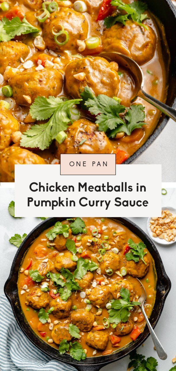 one pan chicken meatballs in pumpkin curry sauce